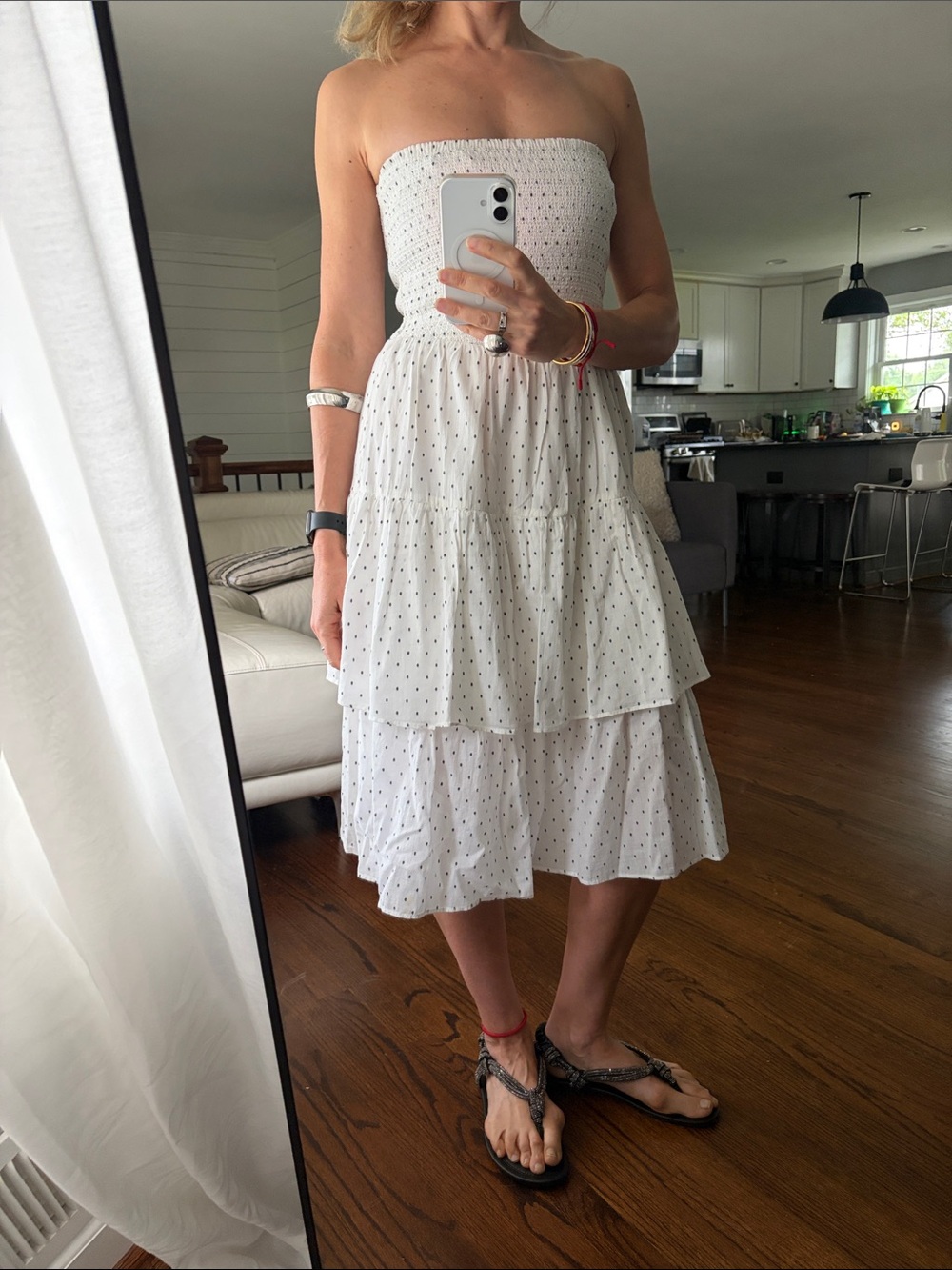 H&M White Strapless Tiered Polka Dot Sundress